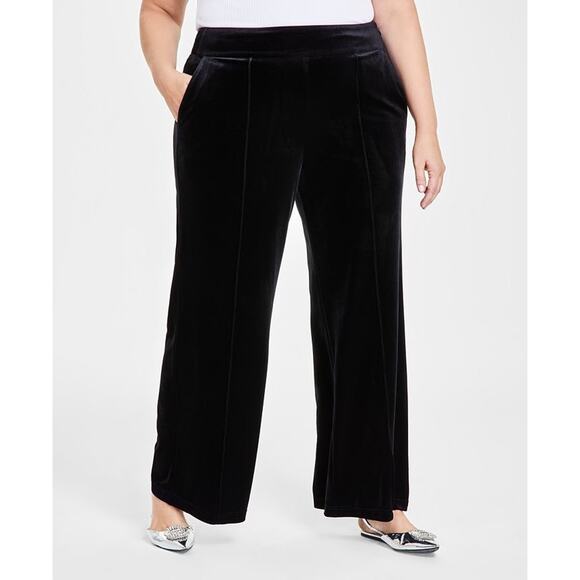 INC International Concepts Black Velvet Wide Leg High Rise Pants Plus 1X New NWT - Picture 3 of 12
